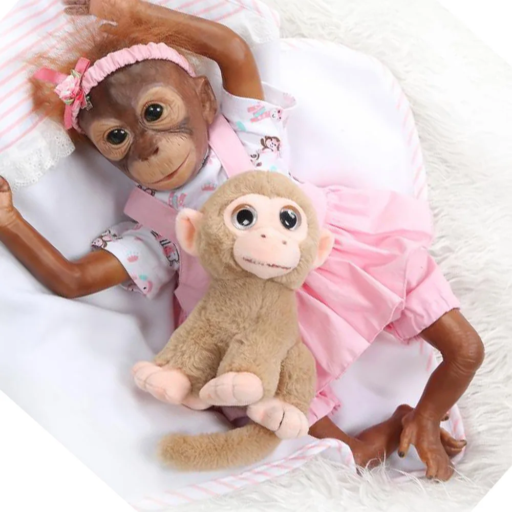 

52cm Realistic Baby Monkey Doll Lifelike Reborn Baby Monkey Handmade Detailed Painting Art Dolls with pink Outfit