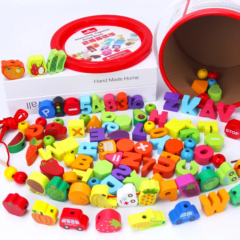 

Young CHILDREN'S chuan chuan zhu Educational Force Toy Multi-functional 4 Baby Wear Beads 5-Wearing Rope 1-2 a Year of Age Woode