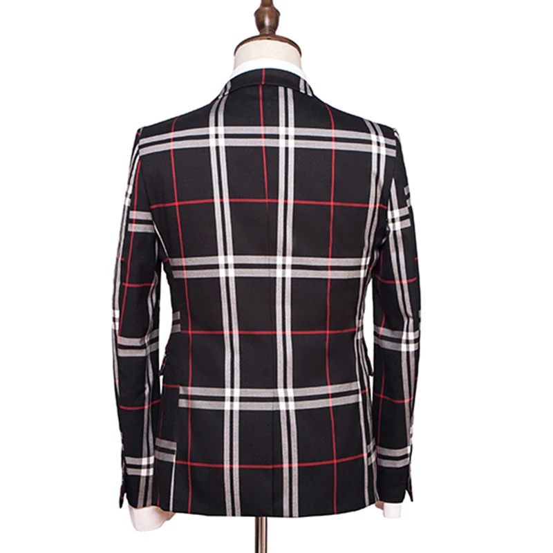 Plyesxale большой Клетчатый костюм Для мужчин Slim Fit 3 предмета смокинг, костюмы жениха для Для мужчин на свадьбу, элегантное платье для выпускного вечера сценический вечерний костюм Человека Q209
