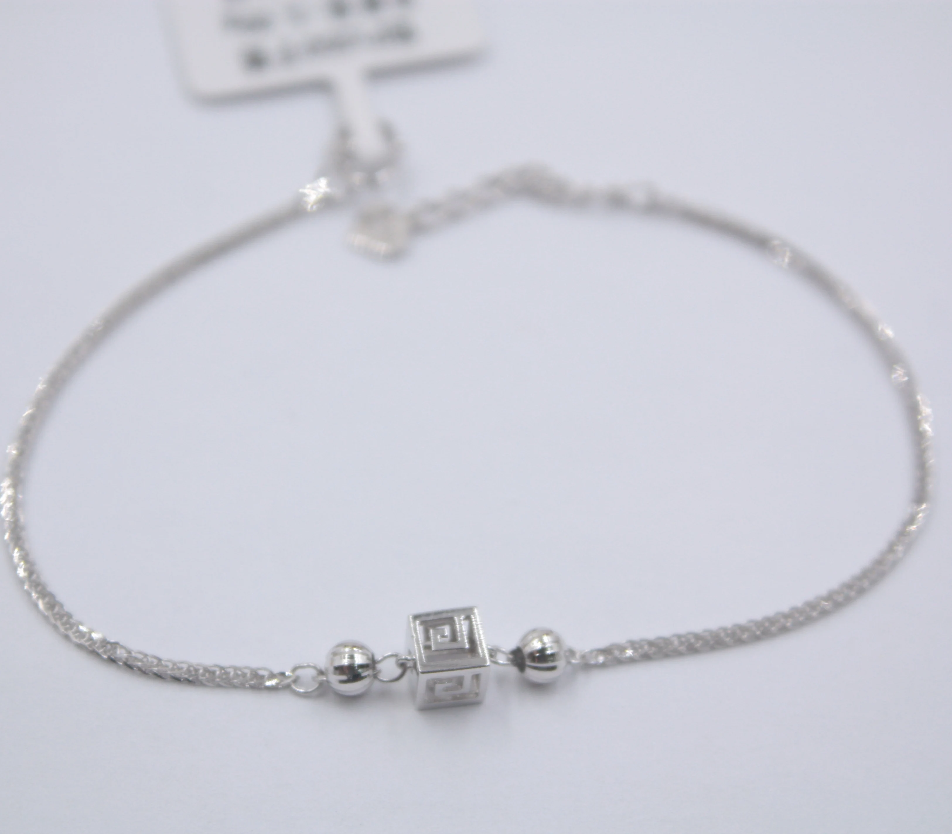 

Pt950 Pure Platinum 950 Bracelet Wheat Link Square Letter Chain Woman's 7.3''L Gift