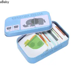 Bebê cognição quebra cabeça brinquedos criança crianças caixa de ferro cartões de correspondência jogo cognitivo cartão carro frutas animal vida puzzle