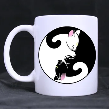 

Black and White Cats Mugs Office Porcelain Coffee Ceramic Tea Cup Drinkware Home Decal White Cups Gifts Beer Cup