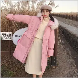 Модная теплая зимняя женская куртка с большим мехом, плотное Женское пальто, зимняя женская теплая парка с капюшоном, Длинная Верхняя