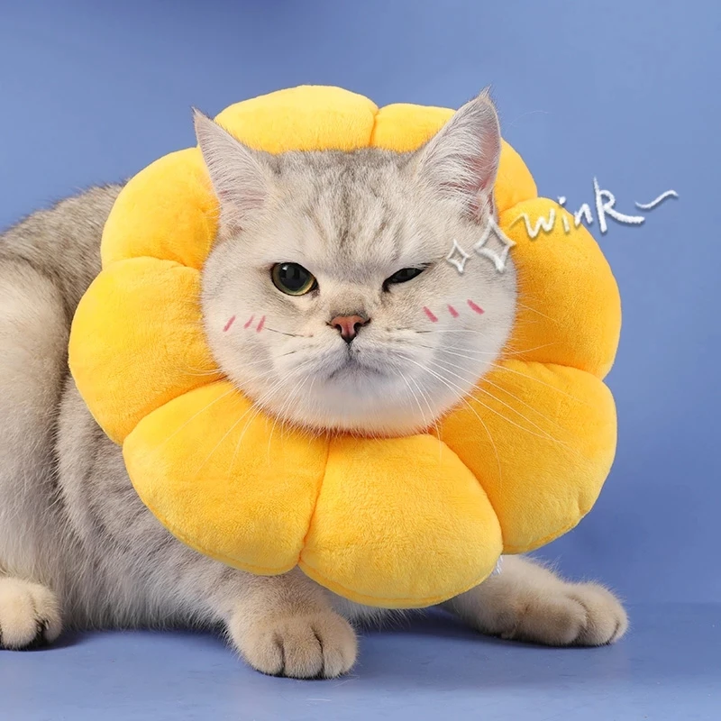 Sunflower Pet Collar Adjustable Anti-Bite Surgery Anti-Lick  Wound Healing Cat Protection Collars Soft Plush Elizabethan Collar cat elizabethan collar cute love heart print pet dog neck cone recovery collar anti bite lick wound healing protective e collar