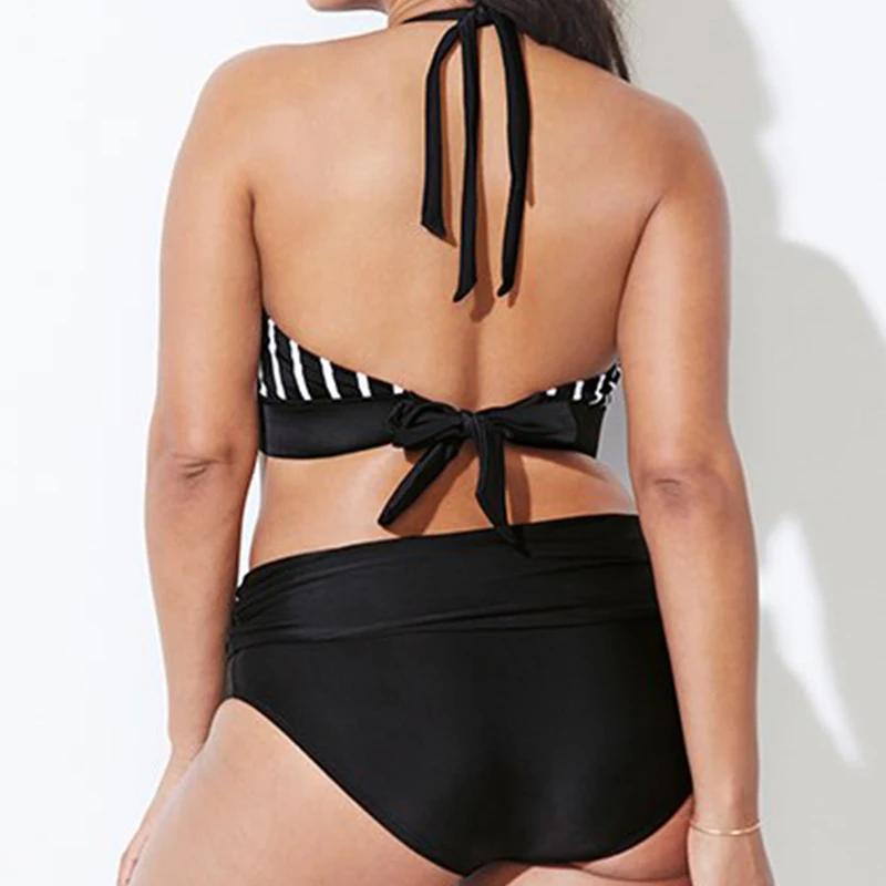 2020 Stripe Woman Plus Size Swimsuit Separate Women's Backless Deep V Bathing Suit Big Swimming Bather Female Bandage Swimwear