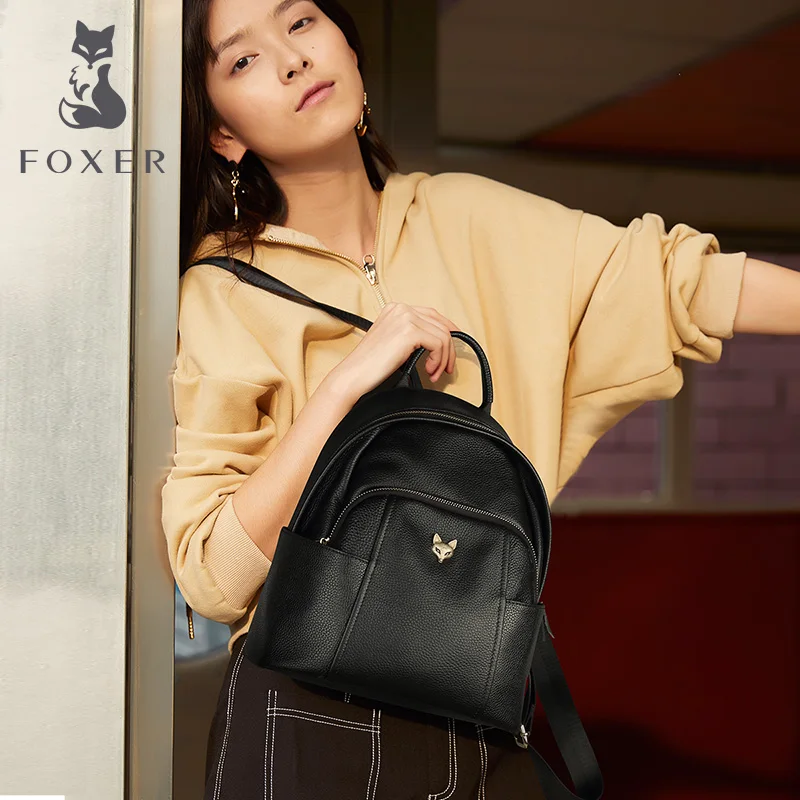 FOXER, натуральная кожа, для девушек, школьная сумка, Feminina, повседневная, многофункциональная, для женщин, для путешествий, рюкзак, мягкий, высокое качество, для девушек, рюкзаки
