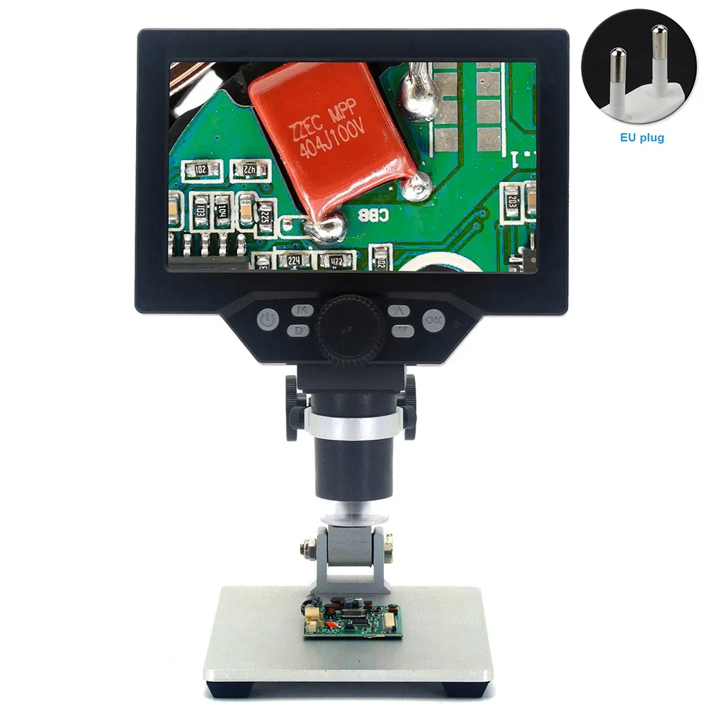 EU 7 Inch Color Screen HD Professional Durable Large Base 12MP LCD Display 1200X Digital Microscope Adjustable Zoom Aluminum Alloy - Цвет: EU