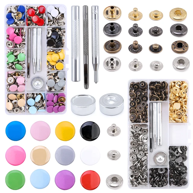 12.5mm Leather Snap Fasteners Kit Metal Button Snaps Press Studs 4  Installation Tools 6 Color Leather Snaps for Clothes,Jackets - AliExpress