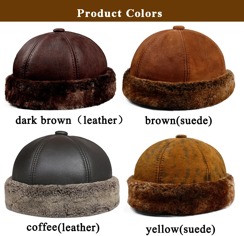 Зимняя коллекция, меховая шапка для мужчин и женщин, натуральная кожа, дыня, шапки для мужчин, Толстая теплая Круглая Шапка Boonie, красный/желтый, натуральный мех, замшевый головной убор