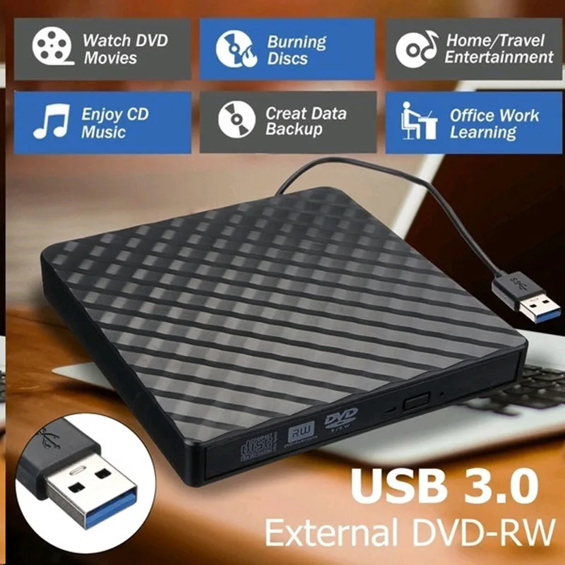  High-Speed External CD/DVD Driver Case USB 3.0 RW Burner Reader ROM Optical Drive Case For Laptop N