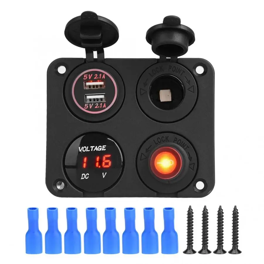 4 Gang 4.2A On/Off Toggle Switch Panel Dual USB Charger LED Voltmeter ...