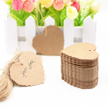 

6 * 5.5 cm 100 PCS / Lot Kraft Paper Cute Small Paper Heart Shaped Event Gift Tags Retro Hang Tag Paper Tag Decoration