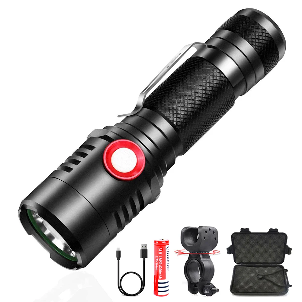 

Rechargeable Tactical LED Flashlight XML-T6/L2 Flashlight Zoomable 3modes for 18650 with USB Cable Camping/Hunting/Biking
