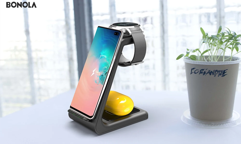 Bonola 3 в 1 беспроводная зарядная станция для samsung Galaxy Watch/Buds/S10/S9 Быстрое беспроводное зарядное устройство Qi для samsung Note10/Note9/S8