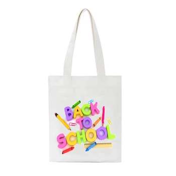 

Cute Baby Witch Letters Printed Shopping Bags Female Party Handbag Large Capacity Shopping Bag Canvas Casual Bags Mommy Bags
