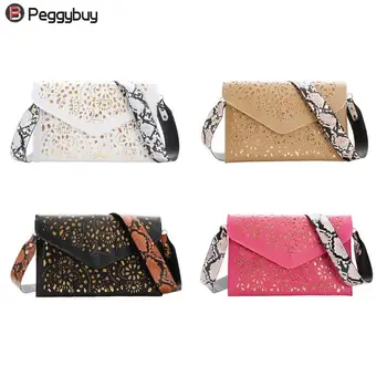 

Vintage Hollow Shoulder Messenger Envelope Bag Women PU Leather Snake Print Belt Elegant Travel Handbag