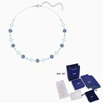 

Fashion Jewelry SWA New OLIVE NECKLACE Ocean Color Shine Blue Olive Crystal Female Luxury Vintage Jewelry Romantic Gift