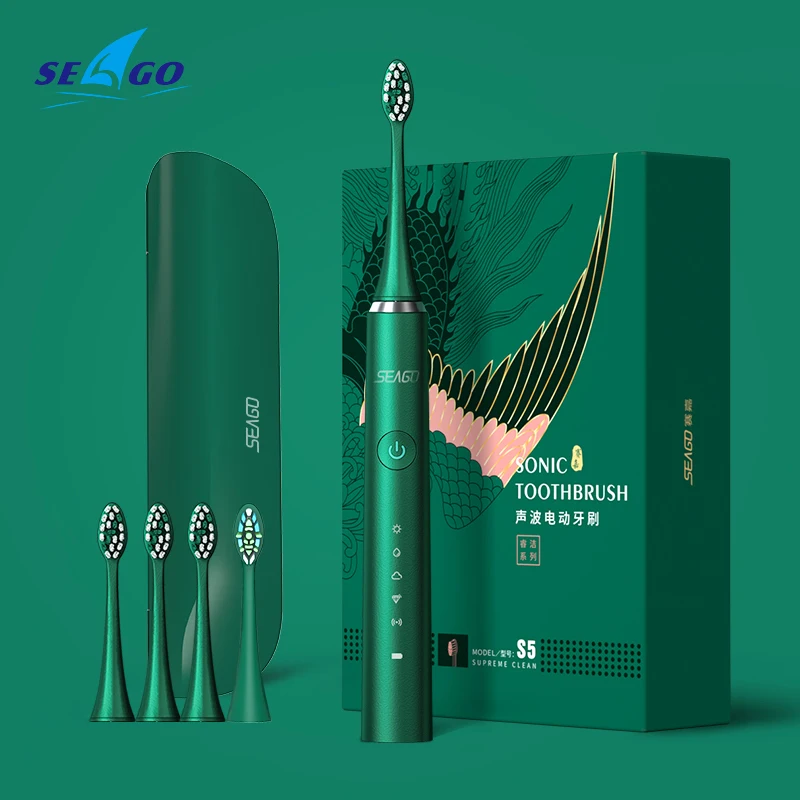 SEAGO Rechargeable Sonic Electric Toothbrush 5 Mode Waterproof Fast Chargeable Electric Tooth Brush Head Adult  S2  Couple Gift