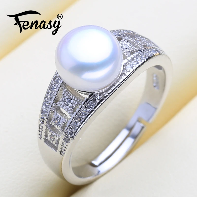 FENASY 925 пробы Серебряное кольцо роскошные кольца с натуральным пресноводным жемчугом для женщин женские вечерние свадебные ювелирные изделия