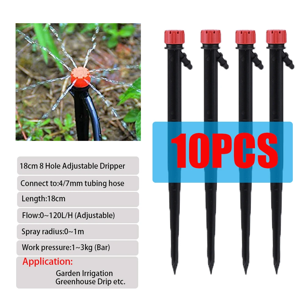 Plants Irrigation Kits Drip Irrigation 10Pcs Kits 18cm Drip Emitters Perfect for 4/7mm Tube Adjustable 360Degree Water Flow Drip Irrigation System for Watering System