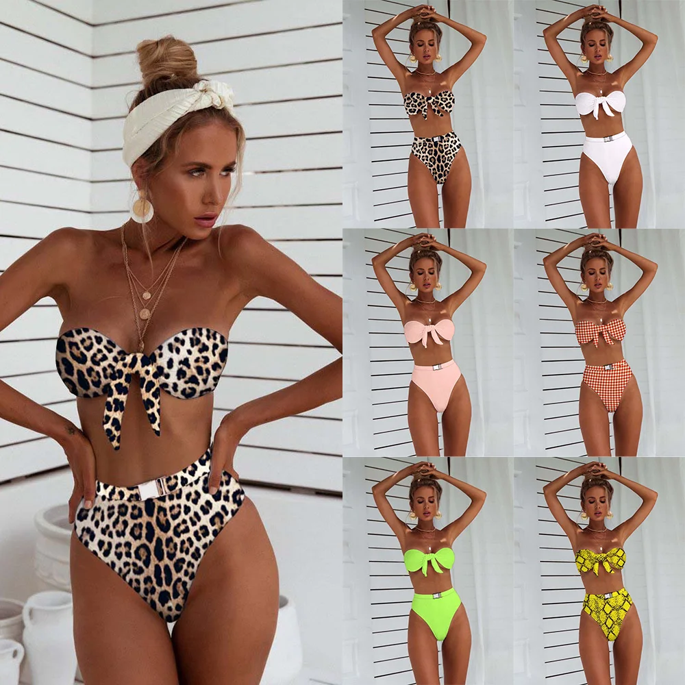 

High Waist Bikini Set 2019 Waisted Bathing Suits Swim Halter Swimwear for Women New Leopard Swimsuit Women Two Piece Bandeau