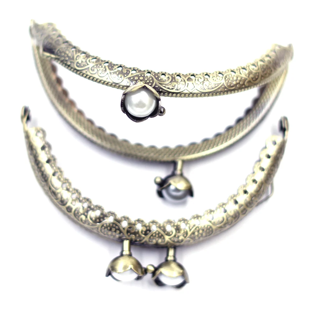 10Pcs Kiss Clasps Lock Clips White Resin Ball Flower Arch Frame Bronze Tone Coin Bag Purse Handle 8.5cm