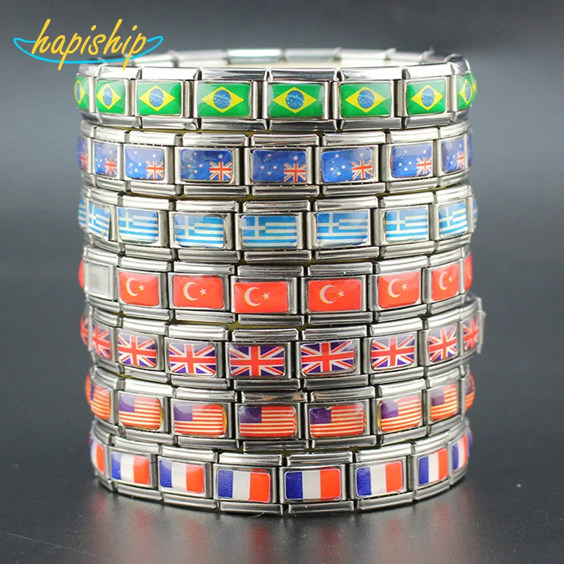 

Hapiship 7 Style Fashion Jewelry USA/UK/DE/AU/TR/GR National Flag Stainless Steel Bracelet Bangle For Women Free Shipping GGQ