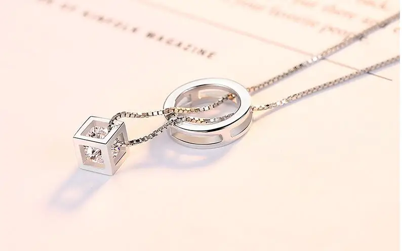 Bohemian Vintage 925 Sterling Silver Round Zircon Necklaces For Women Pendants Necklaces Collar Jewelry