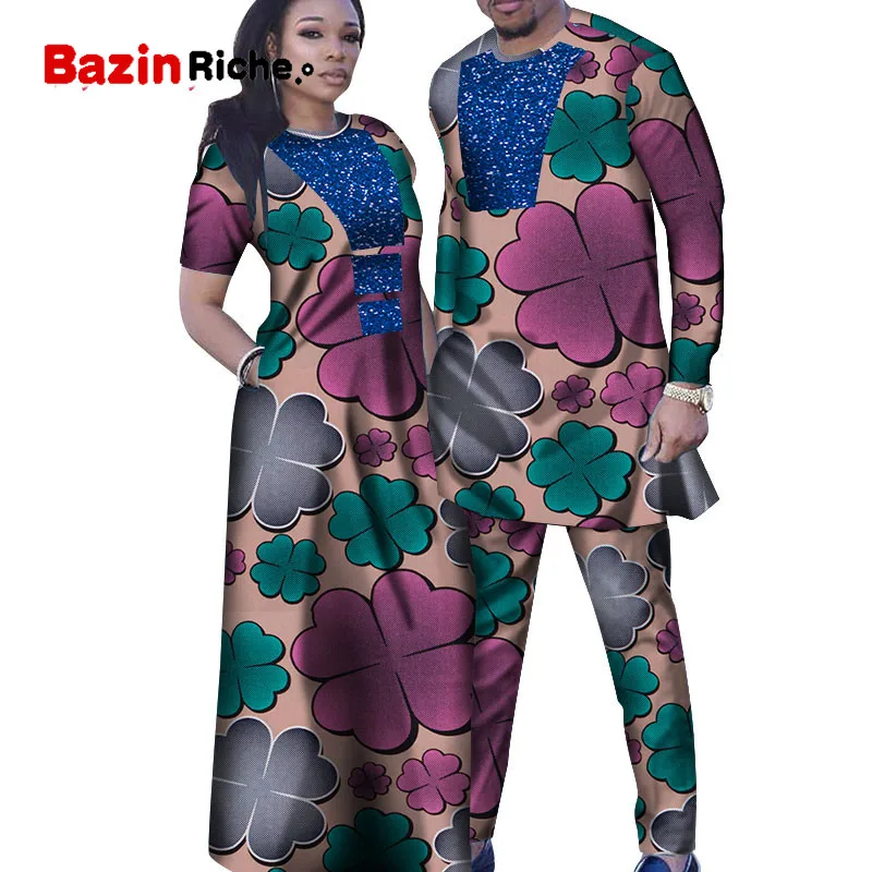 Африканские платья для женщин Базен мужские рубашки и брюки наборы Lover свитшот для пар принт пряжа платье Африканский дизайн одежда WYQ286 - Цвет: 10