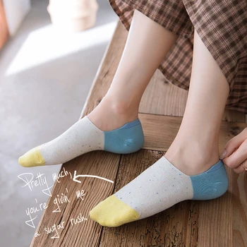 

Women Sock Slippers 2020 Summer New Fashion Patchwork Color Cotton Ankle Slippers Women Korean Style Funny Casual Socks Female