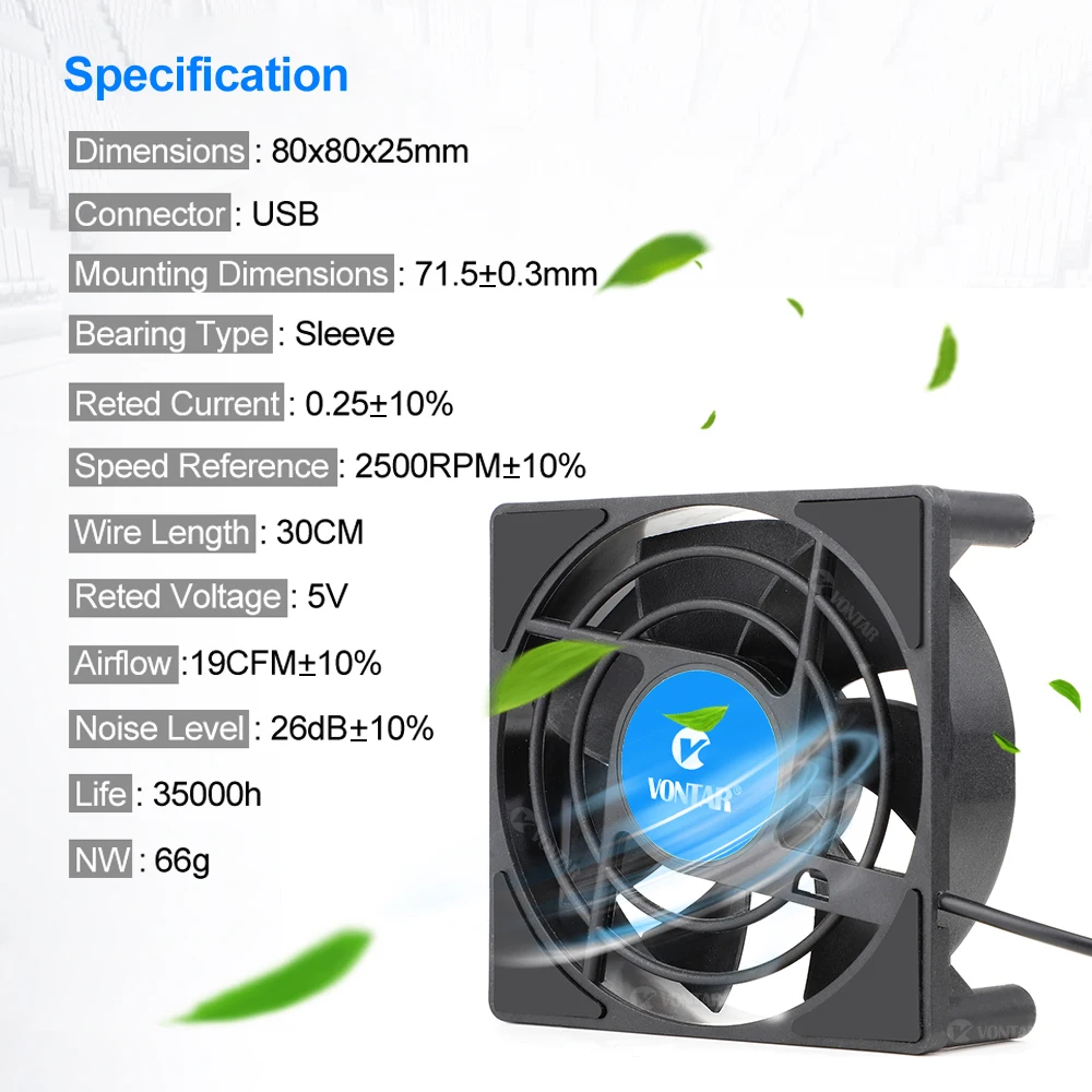 Ventilateur USB 8cm 44CFM - Refroidissement Auto PC, Routeur, Console - Contrôle Température Intelligent 800-3500 Tr/min