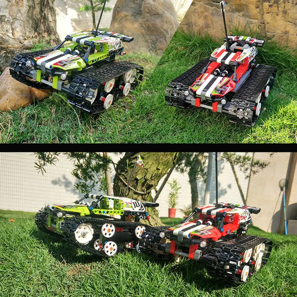 MoFun-13023 410 шт. DIY Электрический Радиоуправляемый автомобиль 2,4G 4CH usb зарядка строительный блок имитация гусеничного высокоскоростного автомобиля игрушки для детей