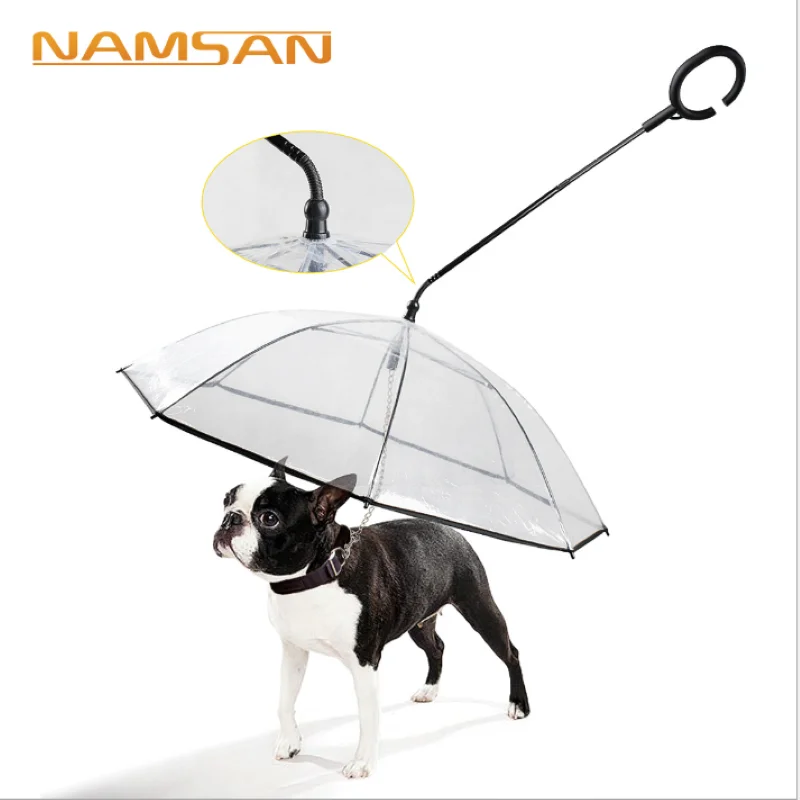 

Transparent PET umbrella dog type C umbrella pet products manufacturer direct sale adjustable dog walking rope in rainy days