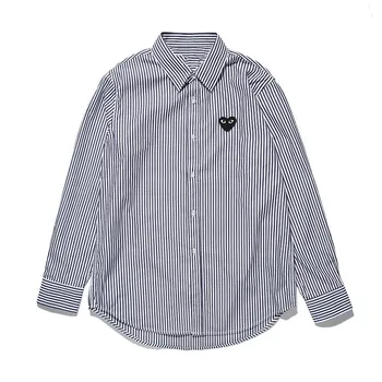 

2020 Spring Embroidered Peach Heart Knitted Shirt Love Men's and Women's Cotton Stripe Long Sleeve Shirt H2