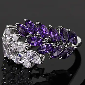 

Newest Shiny Leaf Ring of Purple Crystal Leaves Rings for Women Lady Unique Punk Branch wedding ring Jewelry