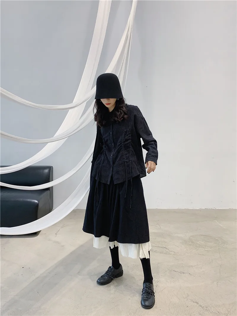 SuperAen Fashion Shirt Female Drawstring Autumn New Women Blouses and Tops Solid Color Cotton Wild Women Clothing