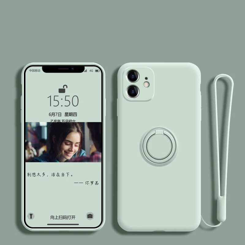 Premium Liquid Silicone Case with Metal Ring Holder & Kickstand