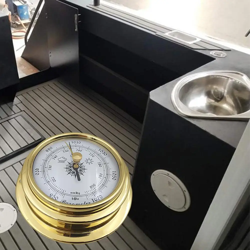 

4PCS 98mm Copper Shell Zirconium Marine Barometer Thermometer Hygrometer Barometer Clock for Weather Station