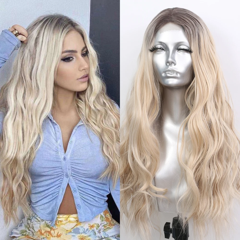 Sivir Synthetic Wigs For Women  Middle Part Ombre Blonde Long Wavy Hair Daily/Party Fiber Natural Hair Wig Heat Resistant