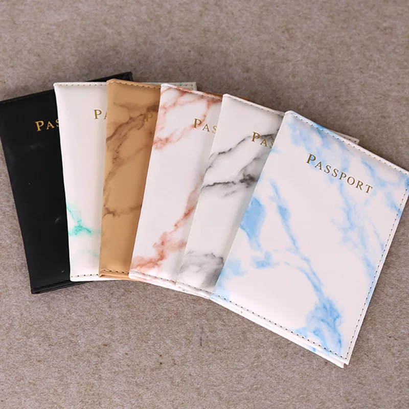 

Marble Pattern Simple PU Leather Unisex Portable Passport Covers Men Women Travel Wallet Credit Card Holder Organizer Case