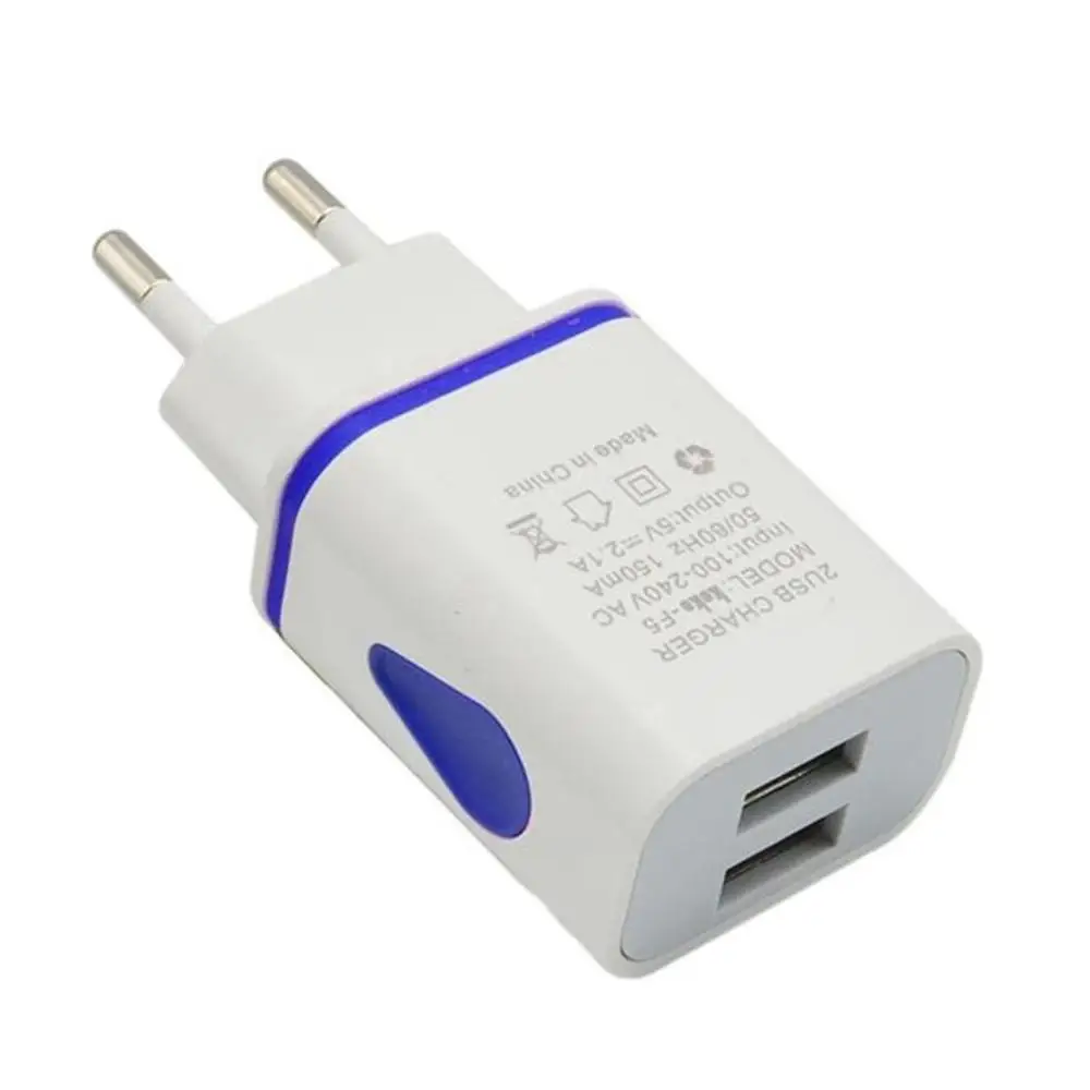Многоцветная мощность AC/Адаптеры постоянного тока 2 с usb-портом, светодиодная светоизлучающая зарядка 2.1A 5V зарядное устройство для путешествий USB для телефона Pad xiaomi huawei - Тип штекера: blue