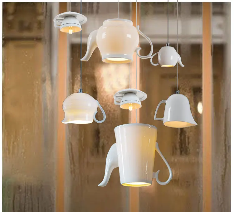 Modern Nordic Ceramic Led Pendant Lights Tea Cup Teapot Hanging Lamp