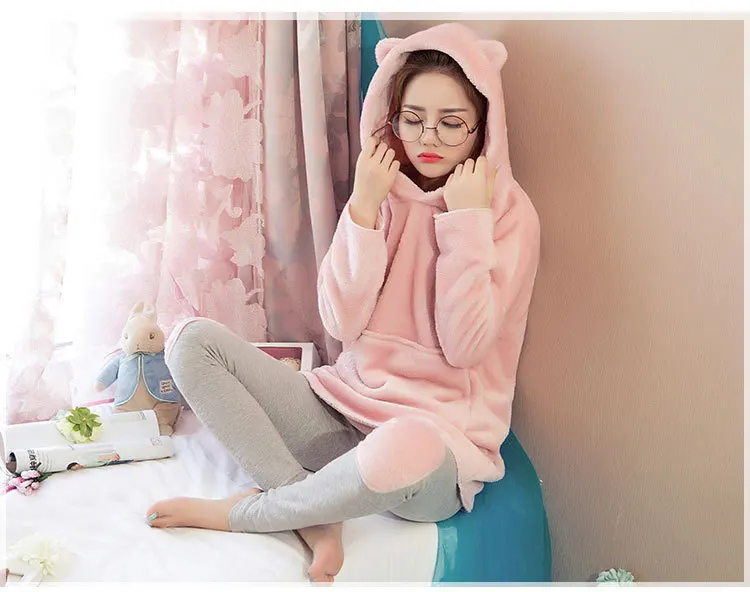 Бархатная домашняя одежда для сна; зимняя женская Фланелевая пижама; женские пижамные комплекты; Розовая Милая теплая Пижама; Повседневная Коралловая теплая одежда для сна;