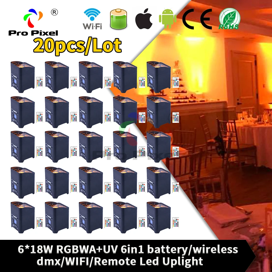 20 шт. WIFI батарея SMART DJ 6x18 Вт RGBWA UV 6in1 Par Светильник беспроводной dmx светодиодный