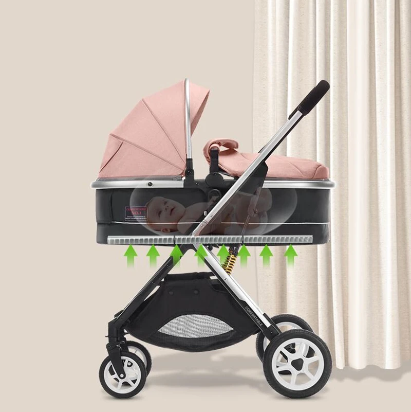 Luxury Baby Stroller 2 in 1 Europe US Hot Sale High Landscape Lying or Dampening Folding Two-sided Light Weight Carriage for Kid