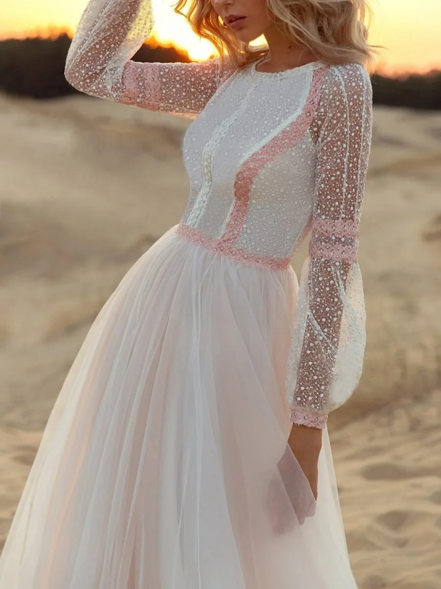 2021 Elegant Long Boho A Line Wedding 