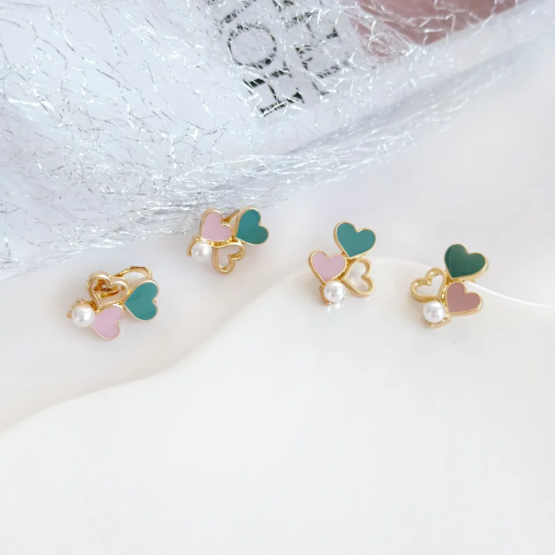 

Personality Beautiful Colorful Love Shape Stud Earrings Jewelry Korean Fashion Sweet Girl Women's Accessories Ear Clip