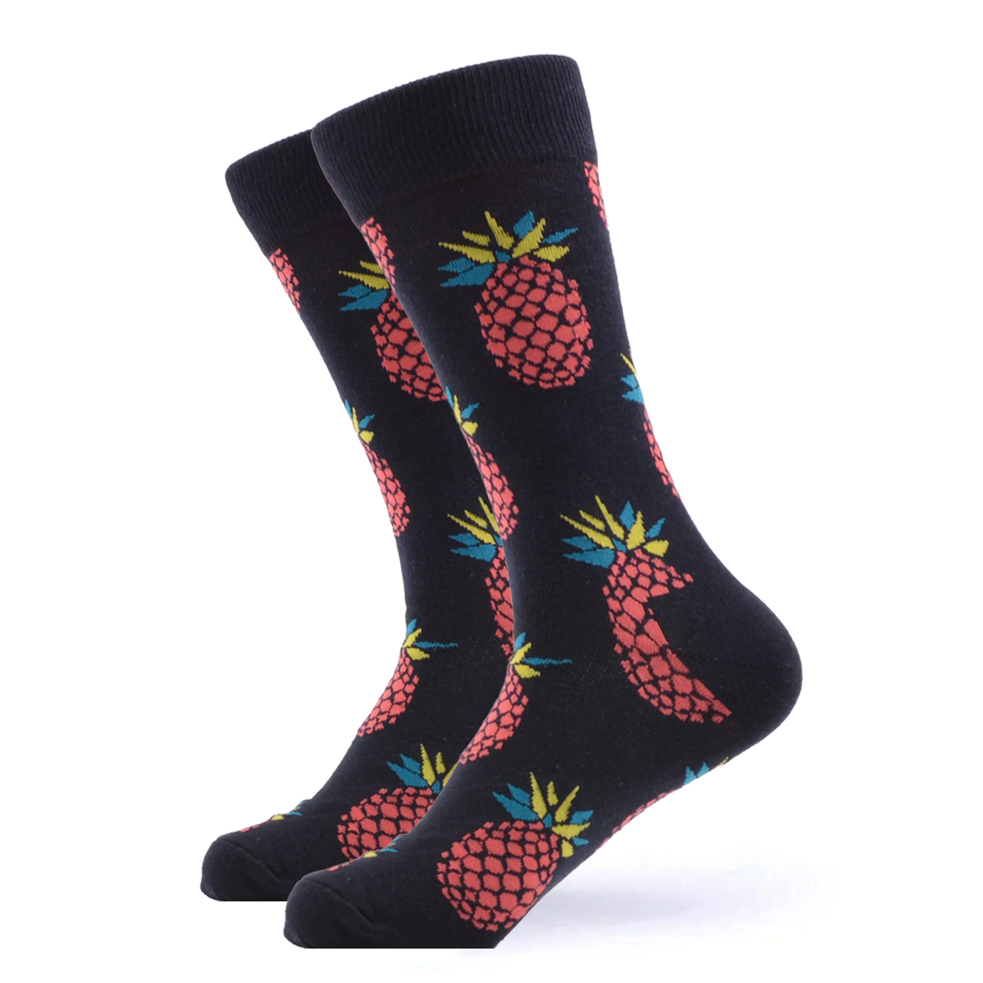SANZETTI 1 Pair Happy Socks High Quality Gift Men's Colorful Comfortable Combed Cotton Funny Food Fruit Gift Wedding Dress Socks
