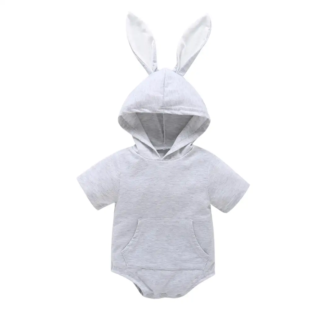 

Newborn Baby Girls Boys Bodysuits Rabbit Style with Ear Gray Pink infant leotard Short Sleeve Solid Bodysuit