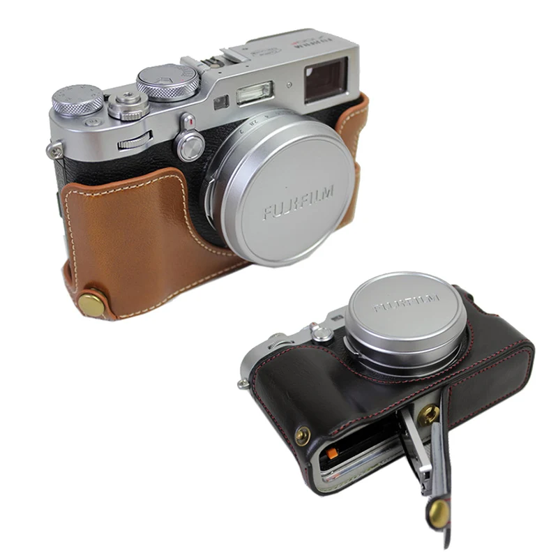 Чехол для камеры из искусственной кожи, сумка для Fujifilm X100F, полузащитный чехол с батарейным отсеком
